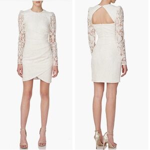 ML MONIQUE LHUILLIER Lace Cut Out Back Long Sleeve Dress NEW White Size 12